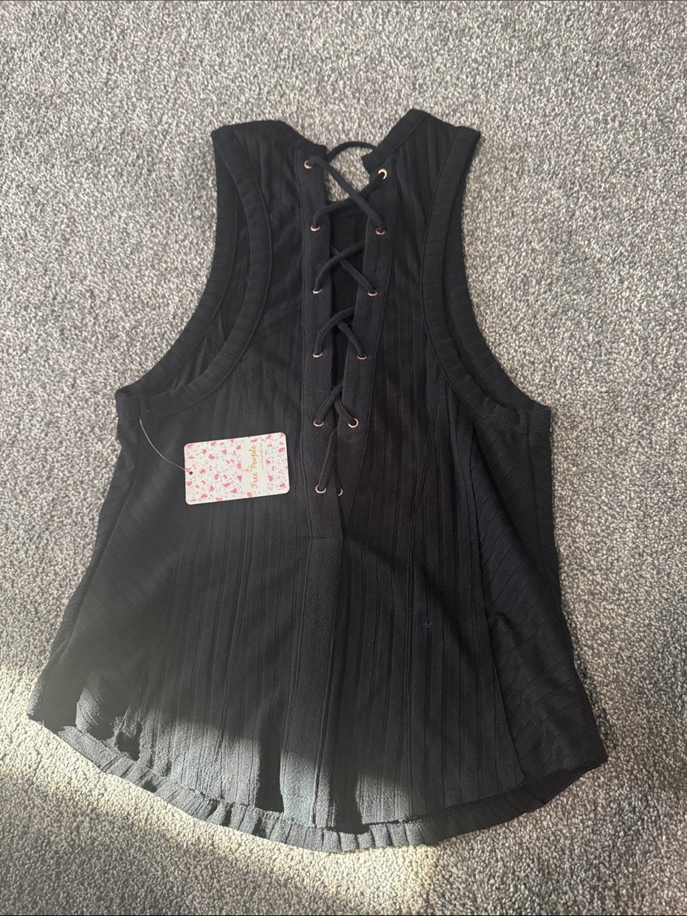 Free People Black Ribbed Lace-Up Back Tank